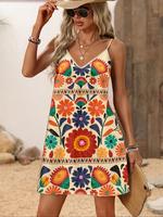 Women's Floral Print Cami Dress, Boho Casual Sleeveless Spaghetti Strap Short Dress for Beach Holiday Vacation, Ladies Clothe...