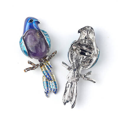 Parrot Natural Amethyst Brooch Pin for Women