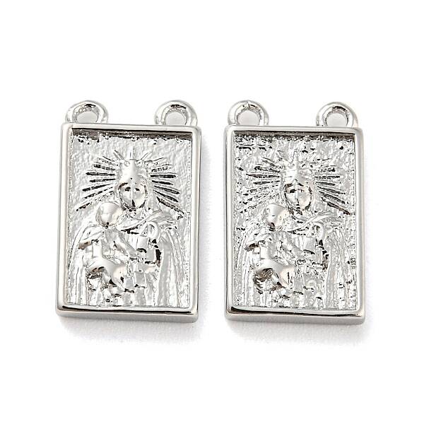 Rack Plating Brass Rectangle Charms with 2 Loops