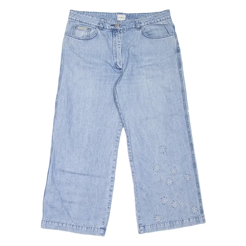 CALVIN KLEIN JEANS Floral Womens Jeans Blue Relaxed Wide-Leg W32 L26