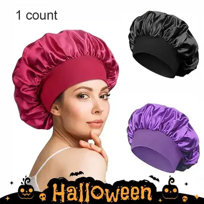 Solid Color Satin Sleeping Hair Cap, 1 Count High Elasticity Wide Band Hair Cap, Sleeping Hair Accessories for Women & Girls,...
