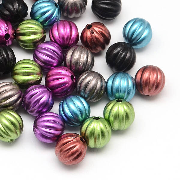 Matte Round Spray Painted Acrylic Corrugated Beads