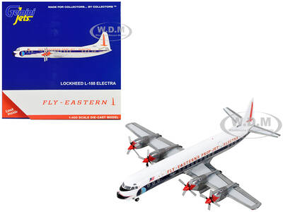 Lockheed L-188 Electra Commercial Aircraft Eastern Air Lines White with Dark Blue Stripes 1/400 Diecast Model Airplane by Gem...
