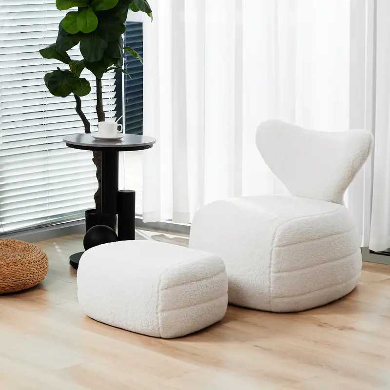 Mermaid Chair with Ottoman - Fully Assembled Living Room Chair Bedroom Chair with Comfy Upholstered & Foot Rest, Teddy Fleece...