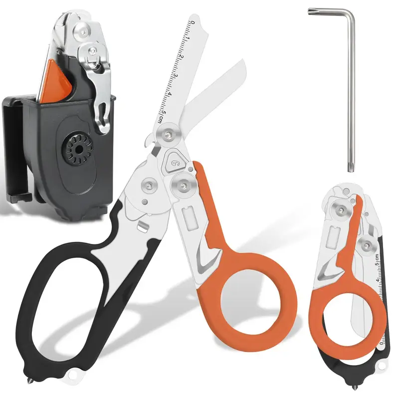 6 in 1 Multifunctional Tactical Scissors with Sheath, 1 Set Multipurpose Scissors with Screwdriver, Portable Scissors for Out...