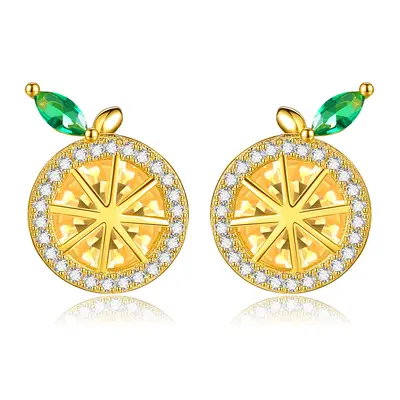 Sterling Silver with Yellow Gold Plated Cubic Zirconia Lemon Stud Earrings