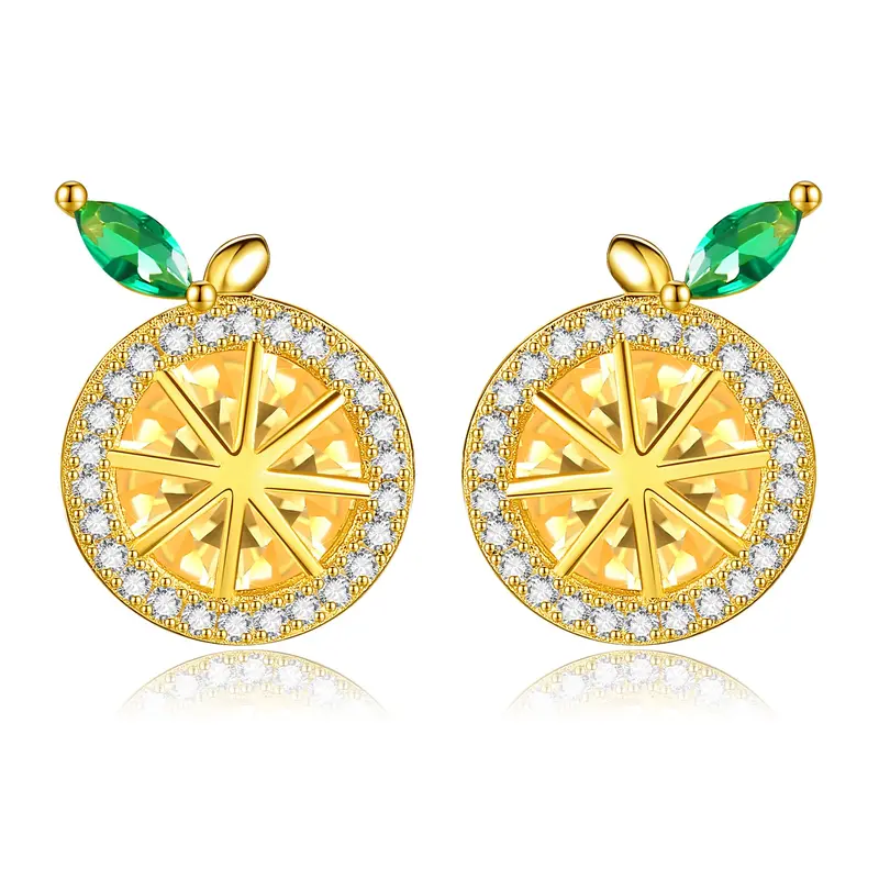 Sterling Silver with Yellow Gold Plated Cubic Zirconia Lemon Stud Earrings