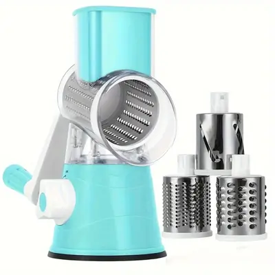 Rotary Vegetable Grater Set with 3 Interchangeable Stainless Steel Drums - Manual Handheld Food Shredder & Slicer for Kitchen...