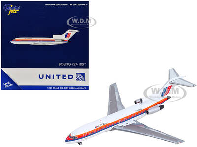 Boeing 727-100 Commercial Aircraft United Airlines - Saul Bass Livery (N7001U) White with Stripes 1/400 Diecast Model Airpl...
