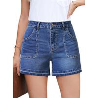 Dokotoo Womens Jean Shorts Stretchy High Waisted 2025 Straight Leg Frayed Raw Hem Casual Denim Shorts with Pockets
