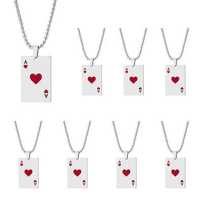 8Pcs Heart Playing Card Stainless Steel Enamel Pendant Necklaces