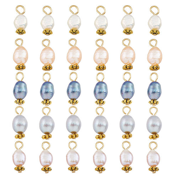 30Pcs 5 Colors Natural Freshwater Shell Rice Charms