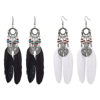 2 Pairs Natural Red Jasper & Natural Howlite Beaded Dangle Earrings