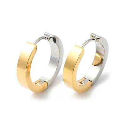 Two Tone Brass Flat Hoop Earrings