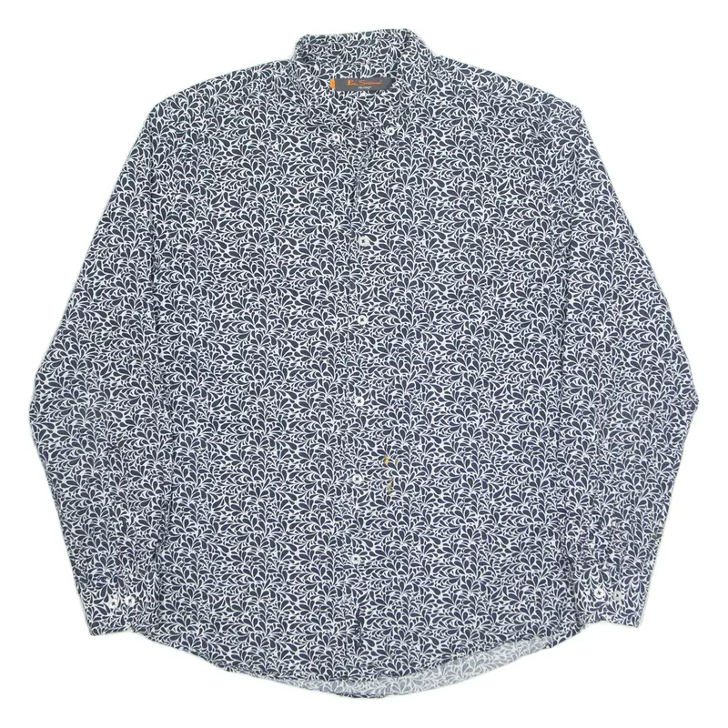 BEN SHERMAN Mens Shirt Blue Crazy Pattern Long Sleeve M