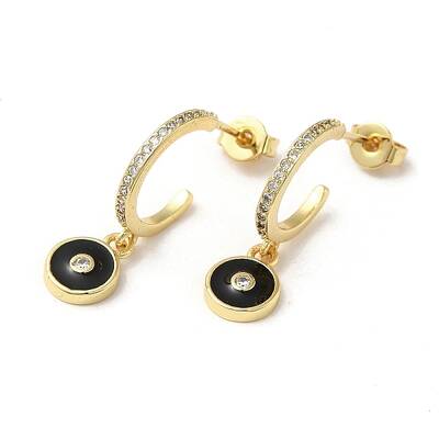 Ring & Evil Eye Real 18K Gold Plated Brass Stud Earrings