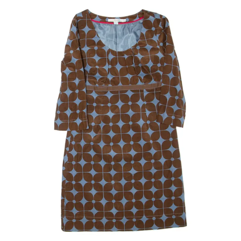 BODEN Womens Day Dress Brown Geometric Long Sleeve Knee Length UK 8