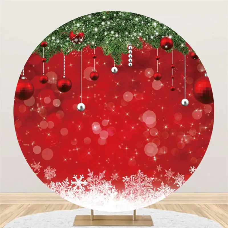 Aperturee Circle Red Bokeh Balls Green Leaves Christmas Backdrop | Xmas Backdrop | Christmas Backgrounds Fireplace | Winter W...