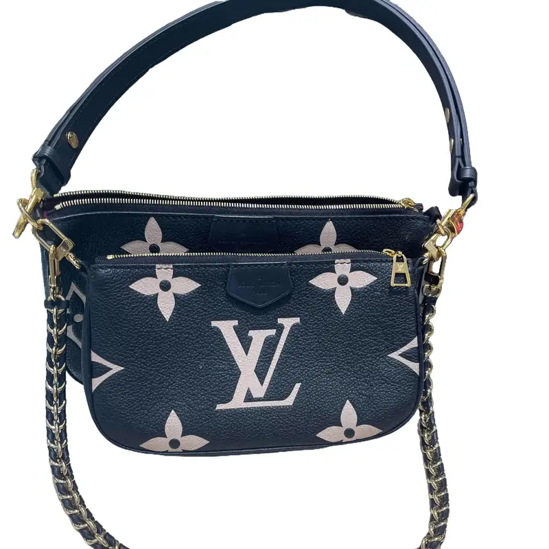 Pre-owned Louis Vuitton Embossed supple grained cowhide leather Shoulder Bags Multi Pochette Accessories in Navy Monogram Emb...