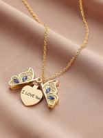 Butterfly & Heart Design Pendant Necklace, Rhinestone Decor Necklace for Women & Men, Fashion Jewelry for Party, Daily Decor,...