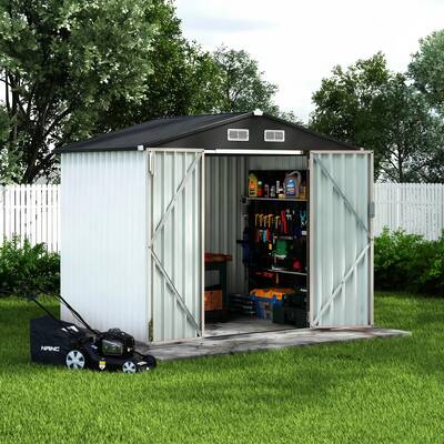 Garvee White 6x8 FT Metal Outdoor Storage Outdoor storage – Large Garden Tool Organizer Kit with Lockable Door and Air Vent...