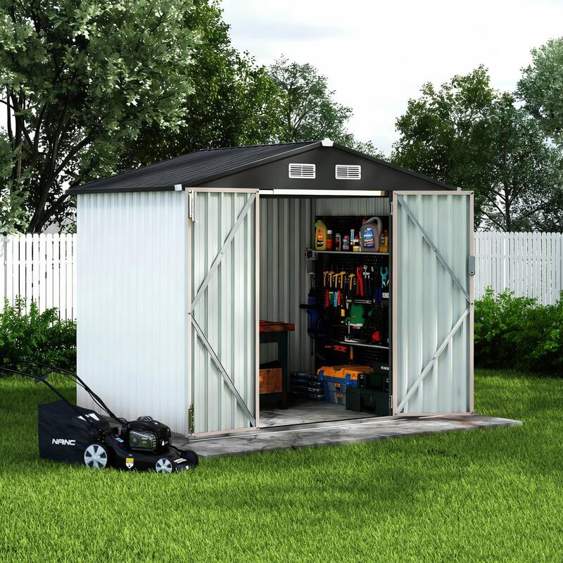 Garvee White 6x8 FT Metal Outdoor Storage Outdoor storage – Large Garden Tool Organizer Kit with Lockable Door and Air Vent...
