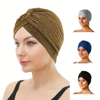 Golden Shiny Polyester Sports and Leisure Arabian Hat, Indian Hat, Middle Eastern Headscarf Hat