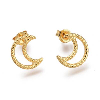 304 Stainless Steel Crescent Moon Stud Earrings