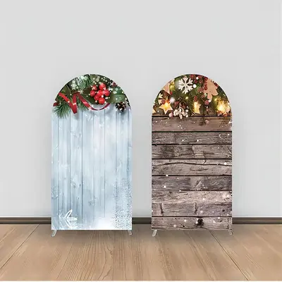Aperturee Blue Brown Wood Stars Snowflake Arch Backdrop Kit | Custom Chiara Arched Covers | Diy Round Arch Backdrop | Wedding...