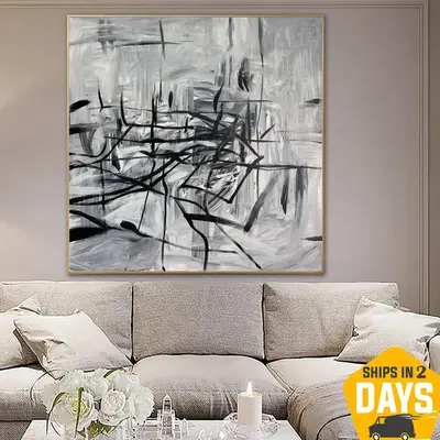 Large Original Snow Art White and Black Abstract Figurative Paintings On Canvas Creative Oil Painting Wall Art Decor | ARCTIC...