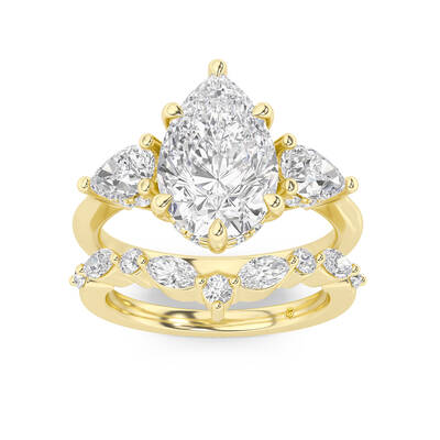 Celestia Lab Grown Pear Shaped Diamond Engagement Ring with The Angelina Wedding Band | 14K Yellow Gold 3 1/2 ct. tw.