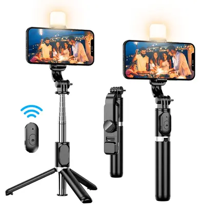 Portable Phone Selfie Stick Tripod with Fill Light for Summer, Adjustable LED Beauty Selfie Light Tripod with LED Light, Wire...