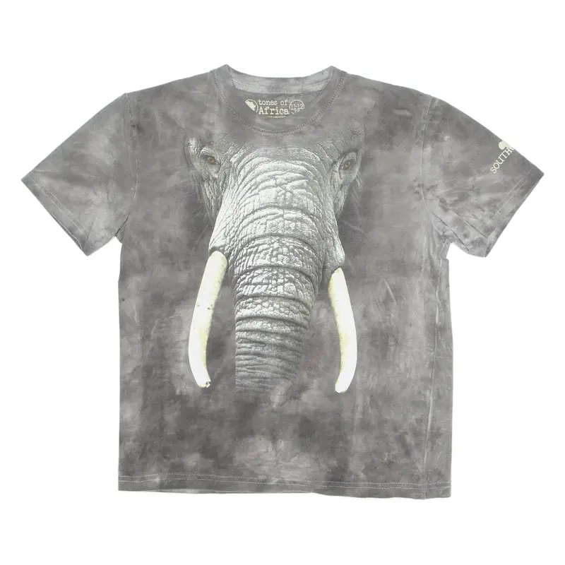 TONES OF AFRICA Elephant Boys T-Shirt Grey Crew Neck 11-12Y