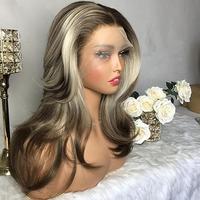 A50 by AISOM Ash Platinum Layered Straight 18“ Highlight Wig Mixed Brown and Blonde Color 13*4 Lace Front Wigs for Women Sy...