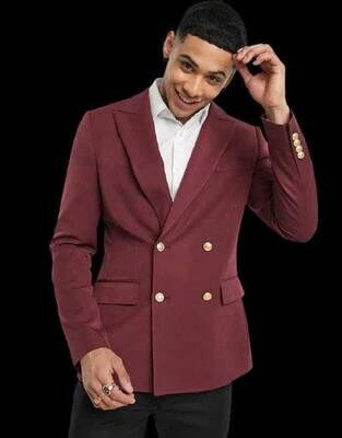 Four Button Double breasted Suit - Maroon Slim Fi Suits Double Breasted Suit