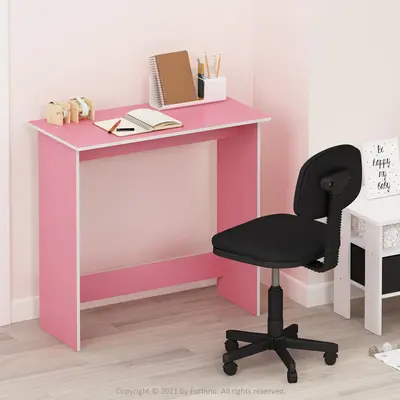 HOMLUX Simplistic Study Table, Pink/White, Simple and Functional Desk