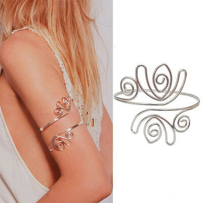 Flower Alloy Upper Arm Open Cuff Bangles