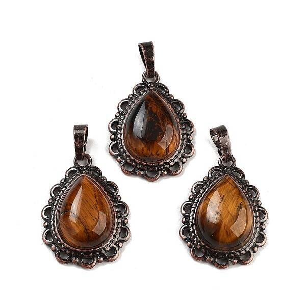 Natural Tiger Eye Teardrop Pendants