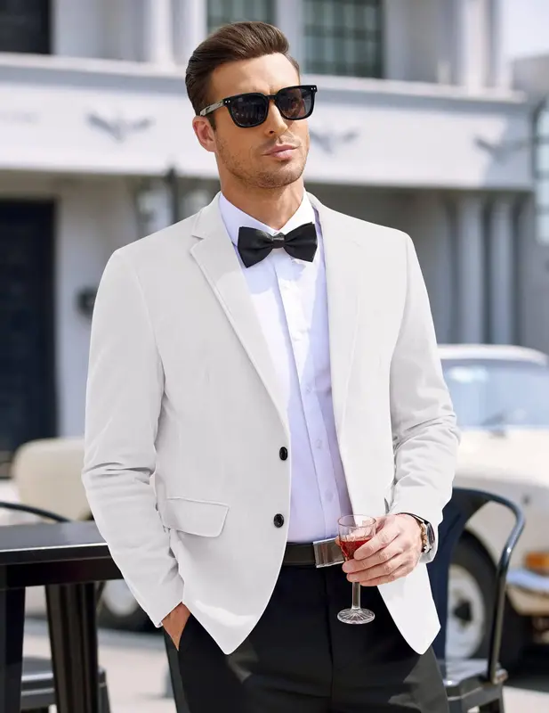 Two Button Slim Fit Blazers Retro Tuxedo Suit Jackets (US Only), White / XL