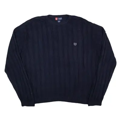 CHAPS Patterned Jumper Blue Chunky Knit Mens 2XL