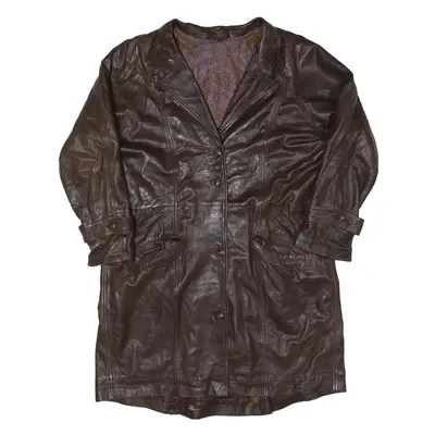 VINKI Overcoat Leather Jacket Brown 80s Womens XL
