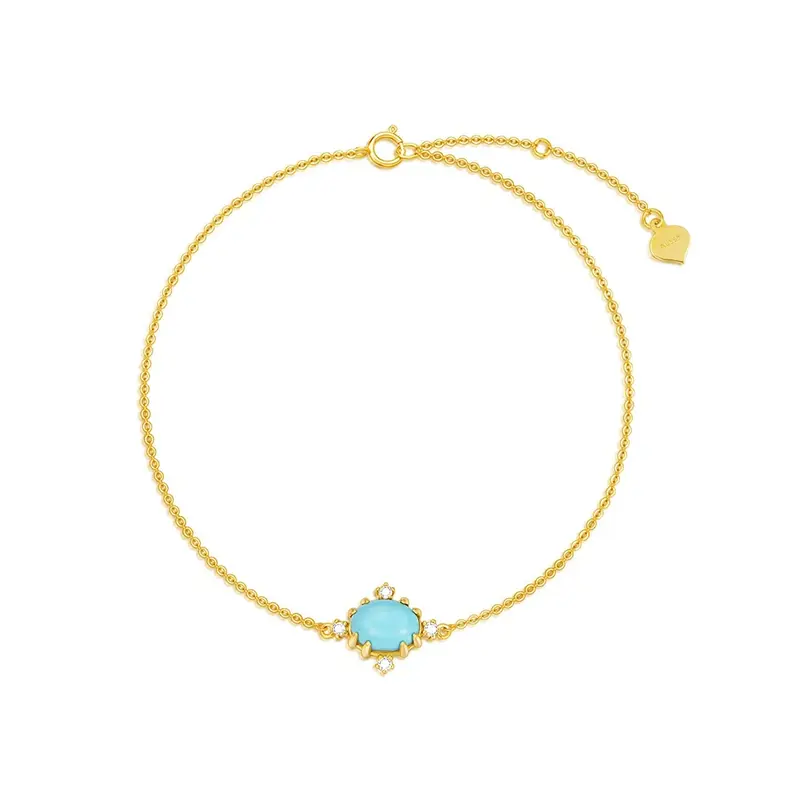 14K Gold Diamond & Turquoise Charm Bracelet