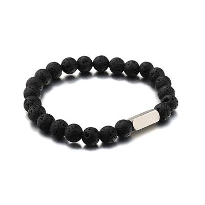 Natural Lava Rock Round Beaded Stretch Bracelet