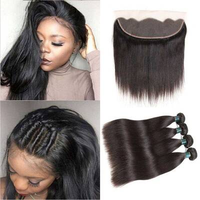 Brazilian Human Hair Stright 4 Bundles With Lace Frontal-AshimaryHair.com