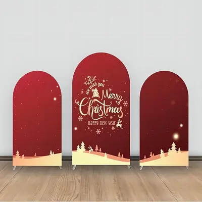 Red Golden Snowflake Bokeh Trees Arch Backdrop Kit - Aperturee