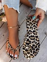 Women's Fashion Leopard Print Slides, Boho Style Sandals, Toe Sandals, Flip Flops, Woman Sandals, Casual Comfortable Flat San...