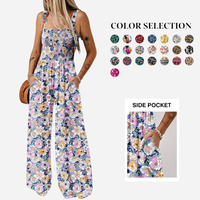 Dokotoo Women's Casual Loose Overalls Jumpsuits One Piece Sleeveless Printed Wide Leg Long Pant Rompers With Pockets Bohemian...
