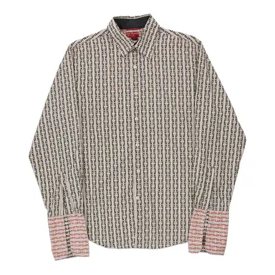 Guess Patterned Shirt - Small Khaki Cotton