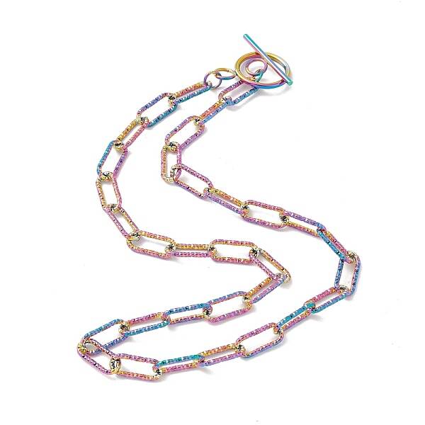 304 Stainless Steel Textured Paperclip Chains Necklace for Women