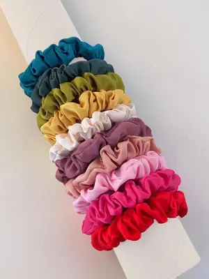 Summer 2024 Solid Color Ruched Satin Scrunchies, 10 Counts Simple Casual Hair Tie for Women, Minimalist Ponytail Holder for ...